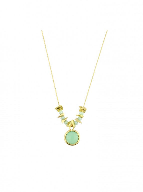 Gold Plated Pendant Necklace adorned with Green Crystal Glass