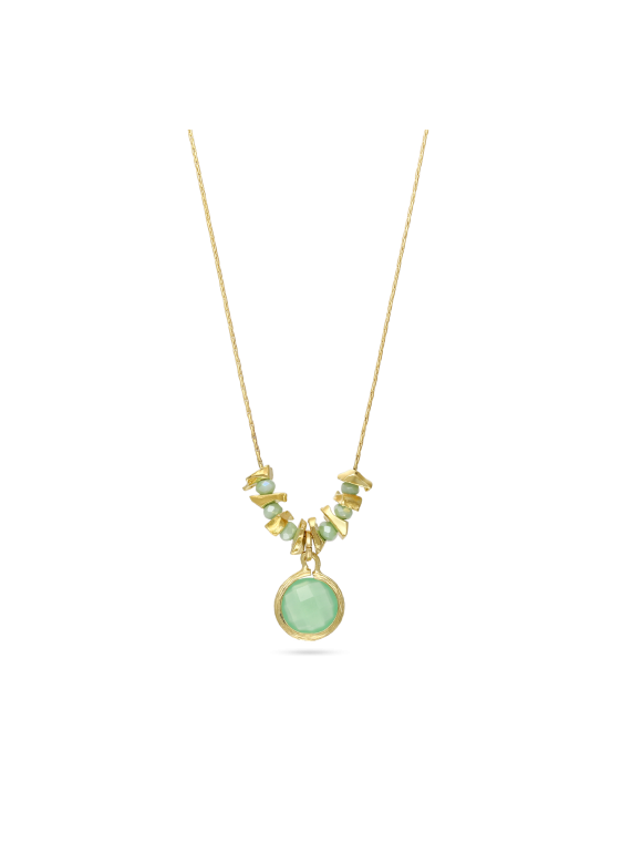 Gold Plated Pendant Necklace adorned with Green Crystal Glass