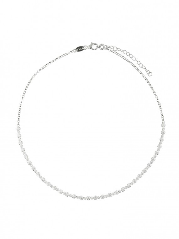 925 Silver Rhodium Plated Choker necklace styled with Clear Man made Cubic Zirconia