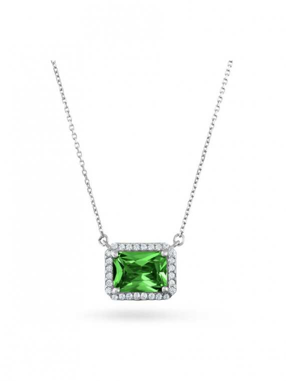 14K White Gold Necklace with Green Zirconia Stone