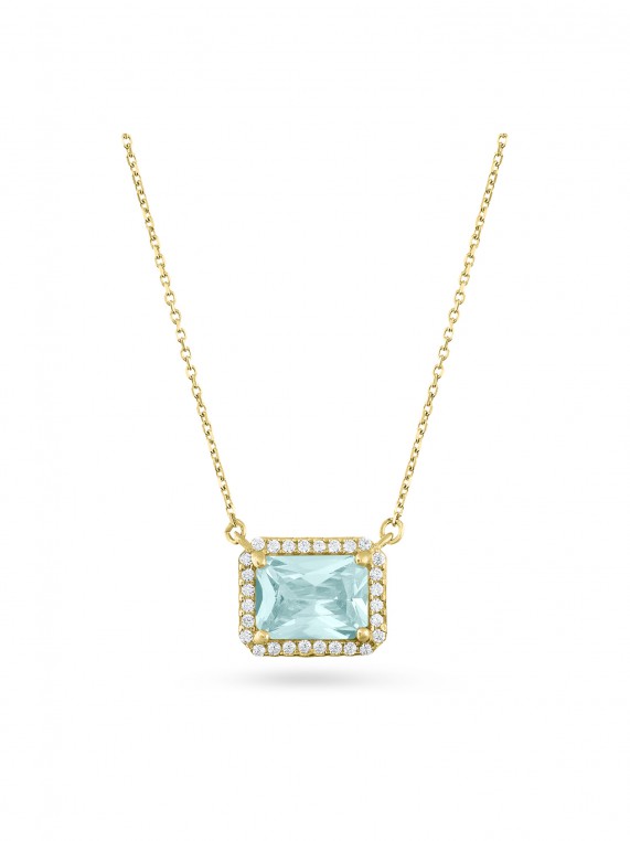 14K Yellow Gold Necklace with Light Blue Zirconia Stone