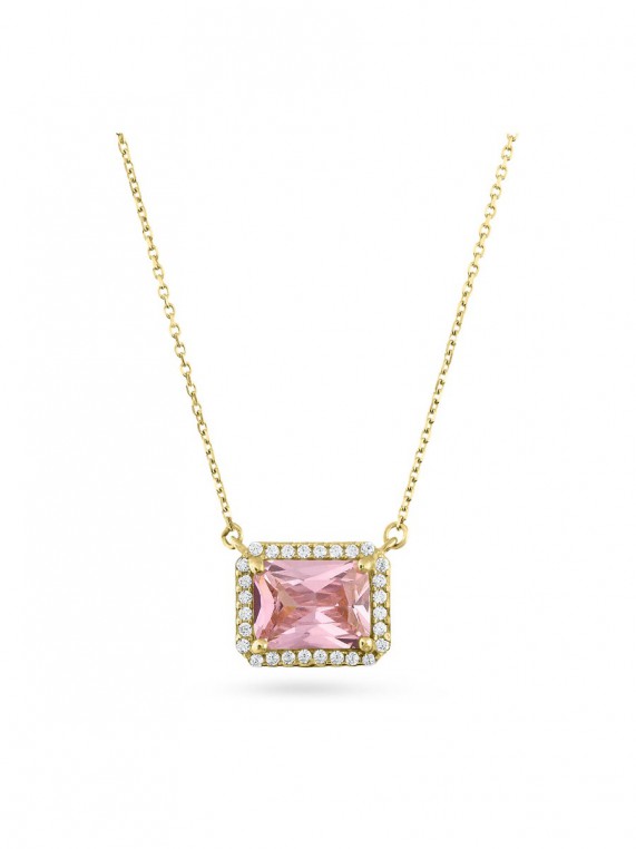 14K Yellow Gold Necklace with Pink Zirconia Stone