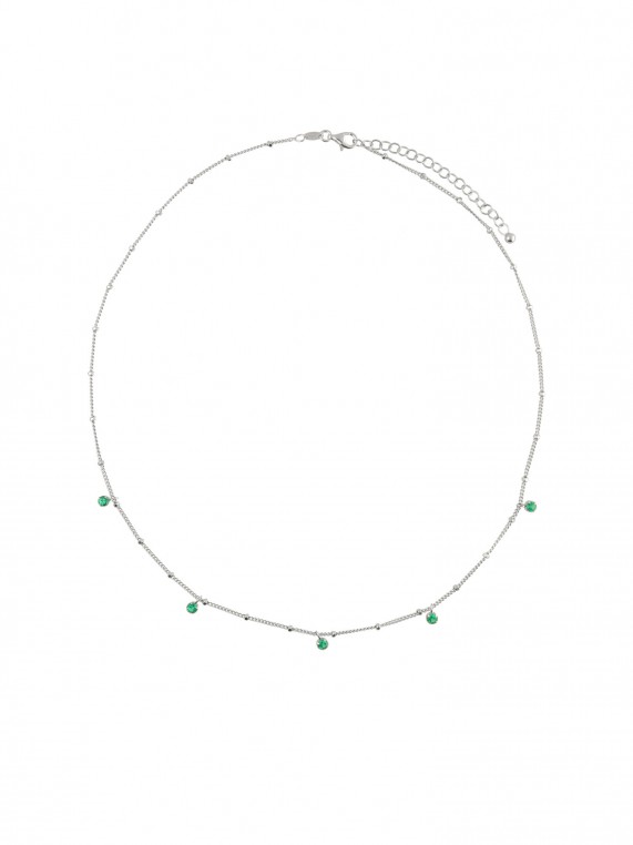 925 Silver Rhodium Plated Delicate & Festive Necklace styled with Green Man made Cubic Zirconia
