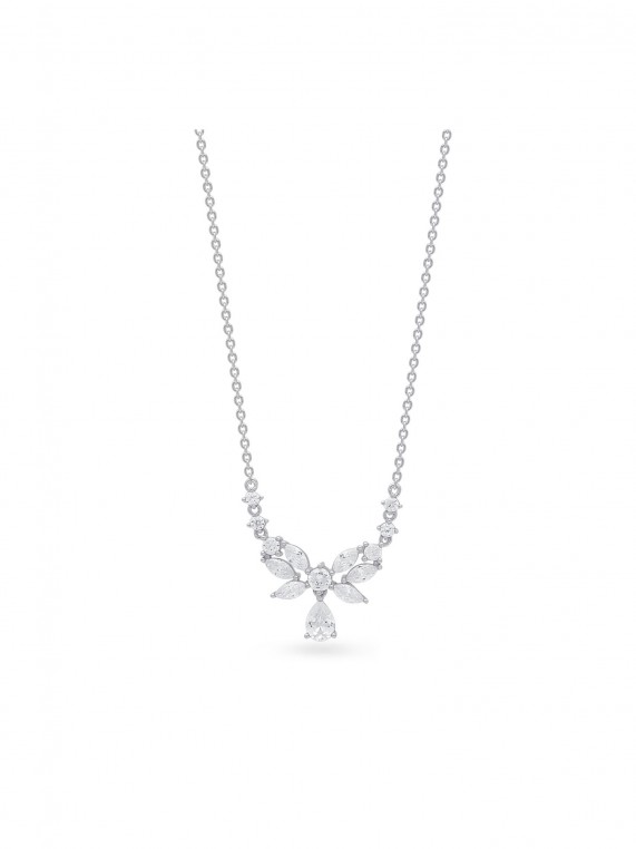 925 Silver Rhodium Plated Pendant Necklace decorated with Clear Man made Cubic Zirconia