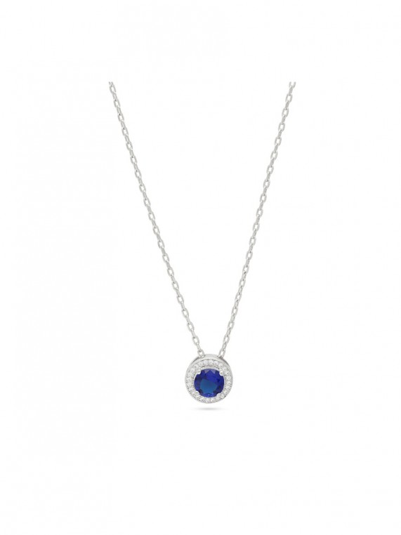 925 Silver Rhodium Plated Pendant Necklace adorned with Blue and Clear Man made Cubic Zirconia