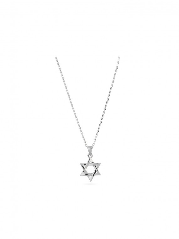 925 Sterling Silver and 925 Silver Rhodium Plated Pendant Necklace Star of David