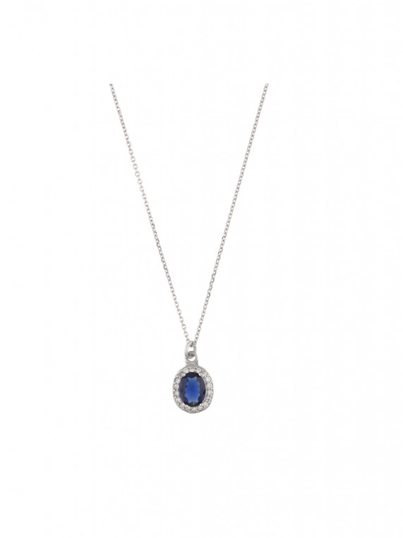 925 Sterling Silver and 925 Silver Rhodium Plated Pendant Necklace styled with Blue and Clear Man made Cubic Zirconia