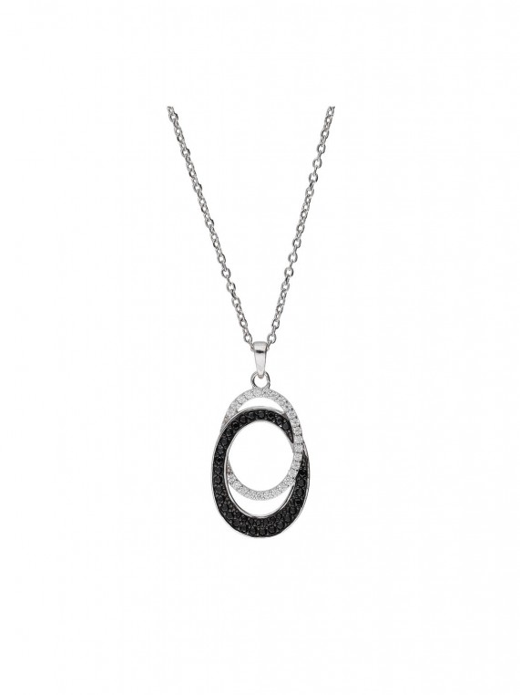 925 Sterling Silver and 925 Silver Rhodium Plated Pendant Necklace decorated with Black and Clear Man made Cubic Zirconia