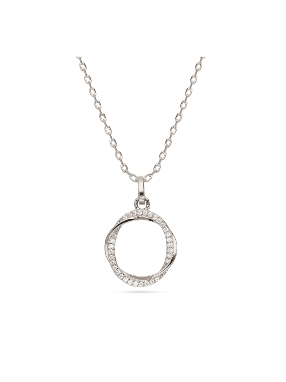 925 Sterling Silver and 925 Silver Rhodium Plated Pendant Necklace adorned with Clear Man made Cubic Zirconia