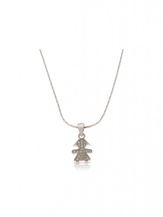 Silver necklace Kids figures inlaid with transparent zircons