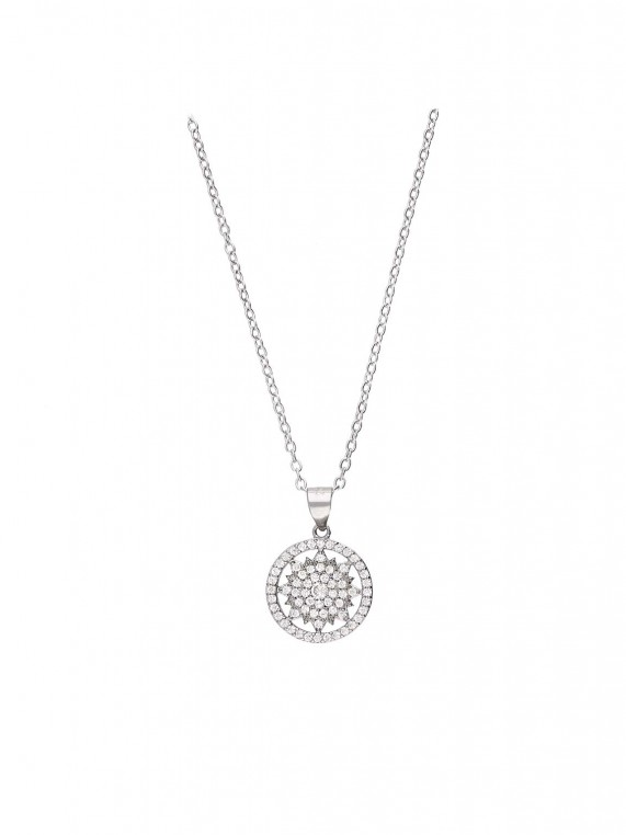 925 Sterling Silver Pendant Necklace decorated with Clear Man made Cubic Zirconia