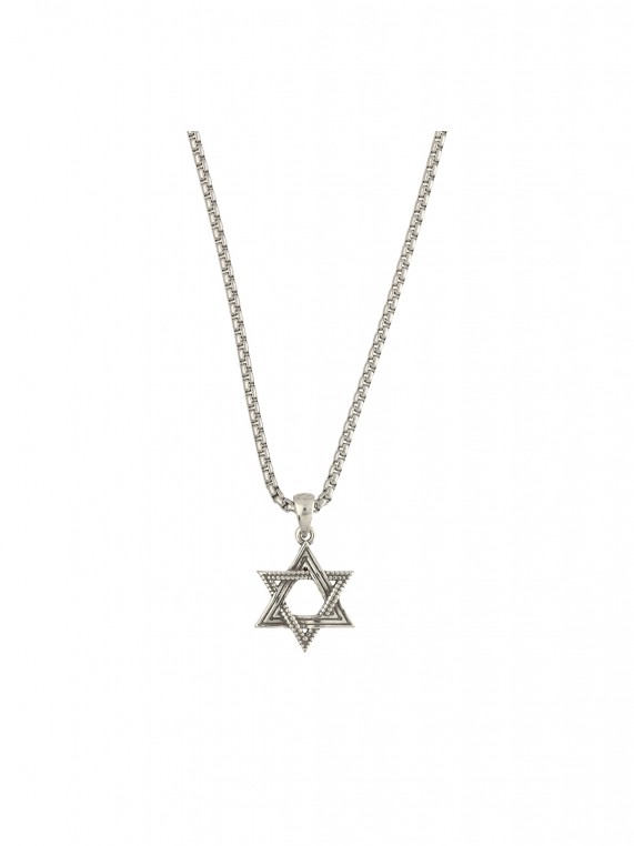 Silver and stainless steel Men necklace Star of David
