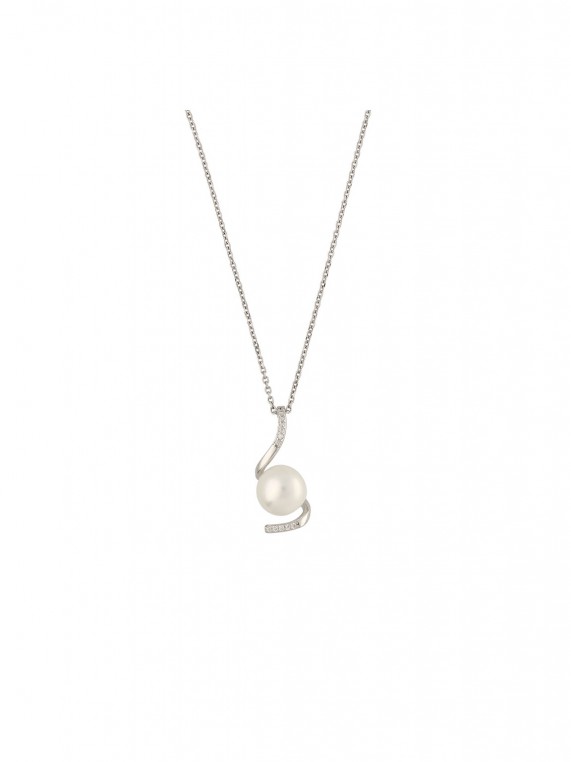 925 Sterling Silver Pendant Necklace decorated with Man made Cubic Zirconia and Cultured Pearl