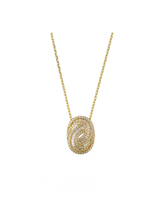 Gold Plated Pendant Necklace adorned with Clear Man made Cubic Zirconia
