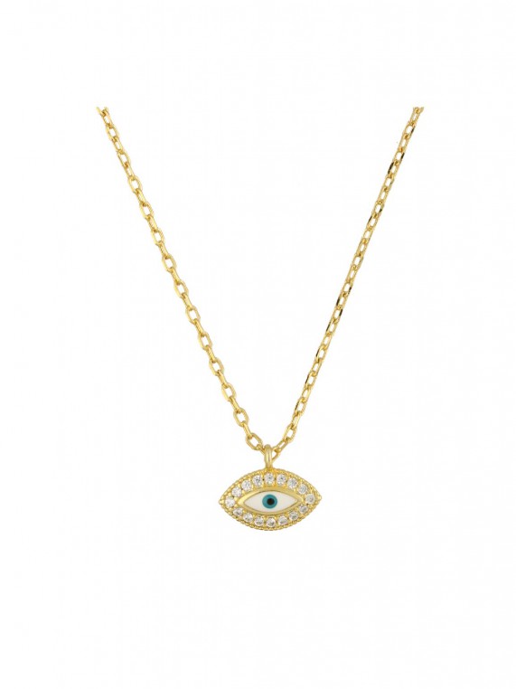 Gold Plated Pendant Necklace decorated with Man made Cubic Zirconia and Enamel
