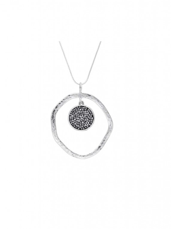 925 Sterling Silver Pendant Necklace adorned with Gray Man made Swarovski Crystal