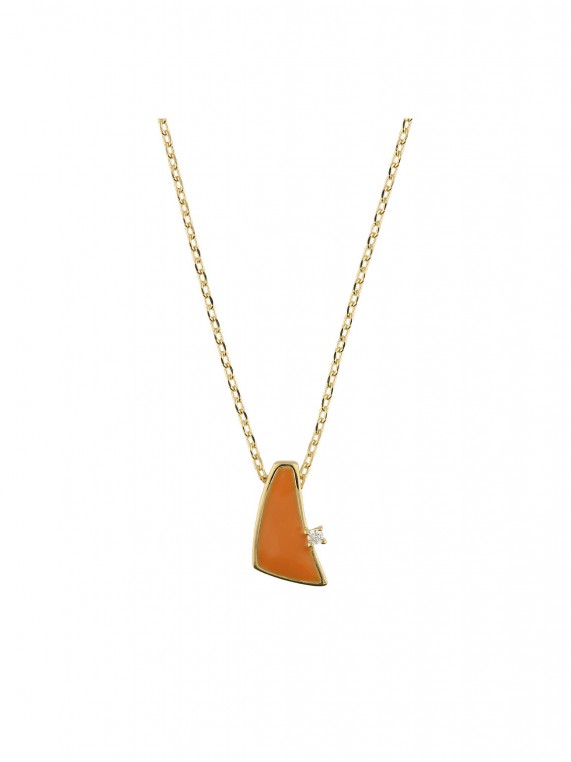 Gold Plated Pendant Necklace decorated with Man made Cubic Zirconia and Enamel