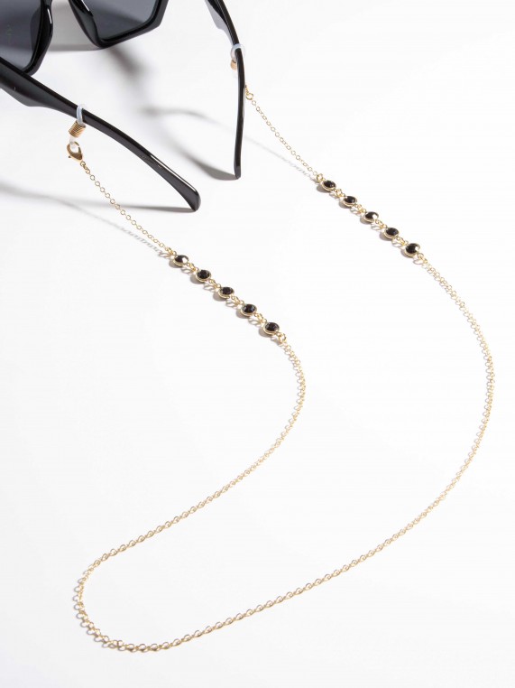 Gold Plated Glasses necklace adorned with Black Crystal Glass