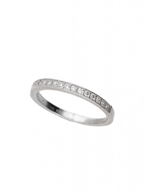 925 Silver Rhodium Plated Delicate Ring decorated with Clear Man made Cubic Zirconia