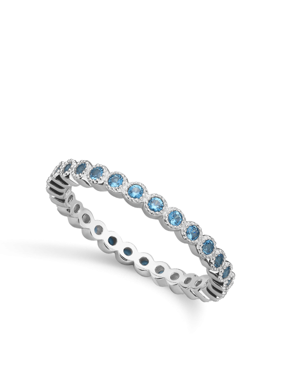 925 Silver Rhodium Plated Delicate Ring adorned with Sky Blue Man made Cubic Zirconia