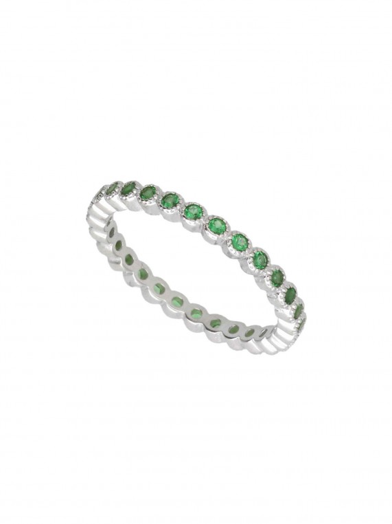 925 Silver Rhodium Plated Delicate Ring adorned with Green Man made Cubic Zirconia