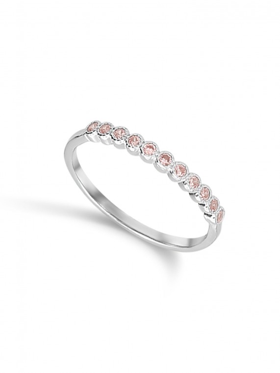 925 Sterling Silver Delicate Ring styled with Pink Man made Cubic Zirconia