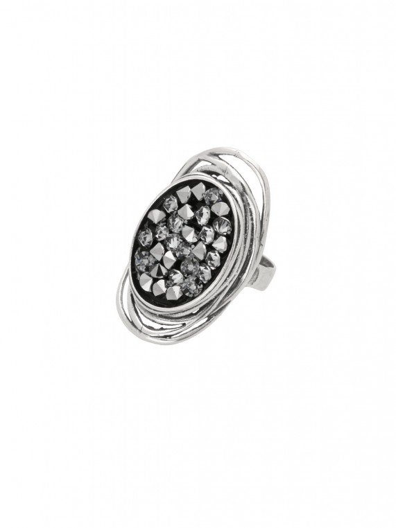925 Sterling Silver Statement Ring styled with Gray Man made Swarovski Crystal