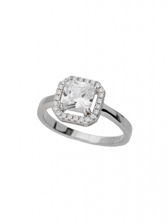 925 Silver Rhodium Plated Delicate Ring adorned with Clear Man made Cubic Zirconia