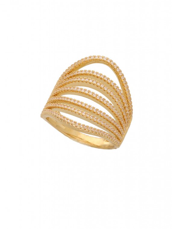 Gold Plated Statement Ring adorned with Clear Man made Cubic Zirconia