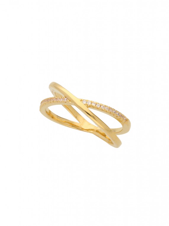 Gold Plated Delicate Ring adorned with Clear Man made Cubic Zirconia