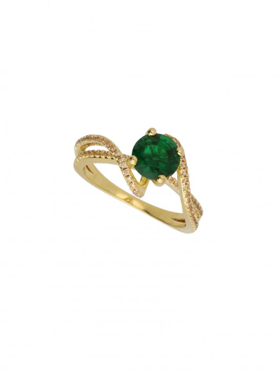 Gold Plated Delicate Ring styled with Green and Champagne Man made Cubic Zirconia