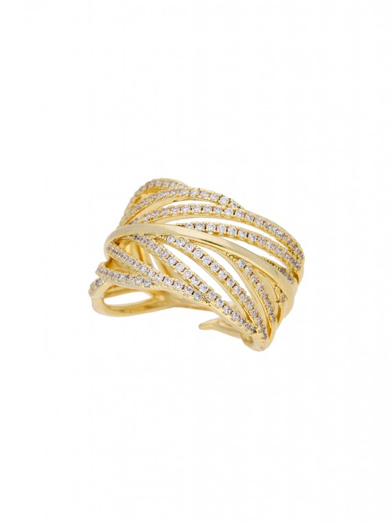 Gold Plated Statement Ring adorned with Clear Man made Cubic Zirconia