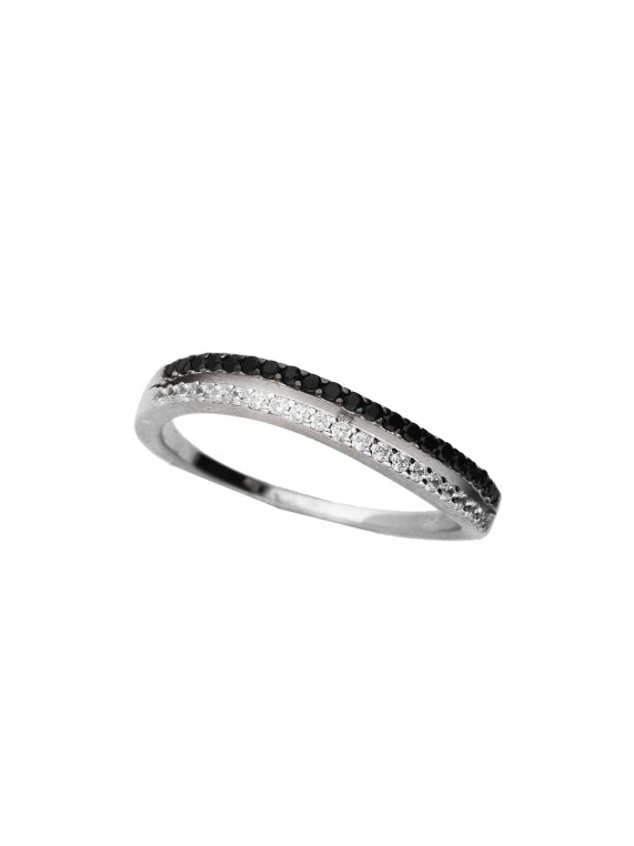 925 Sterling Silver Delicate Ring styled with Black and Clear Man made Cubic Zirconia