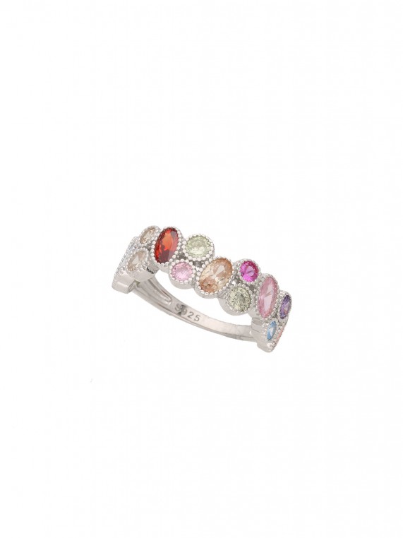 925 Silver Rhodium Plated Delicate Ring styled with Multicolor Man made Cubic Zirconia