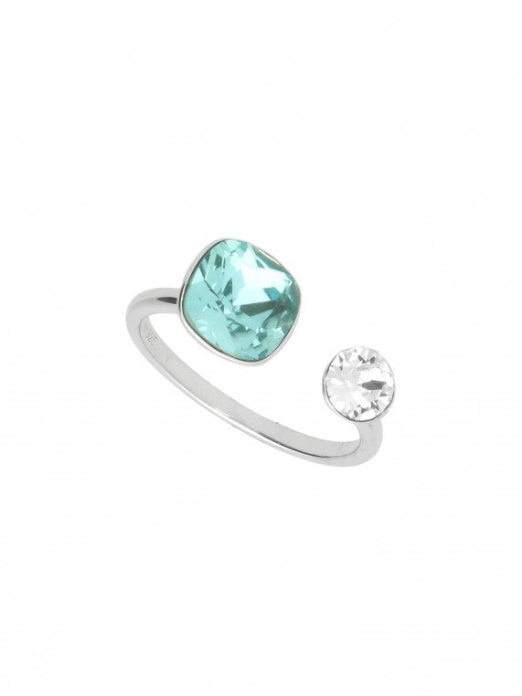 925 Silver Rhodium Plated Delicate Ring adorned with Sky Blue and Clear Crystal Glass