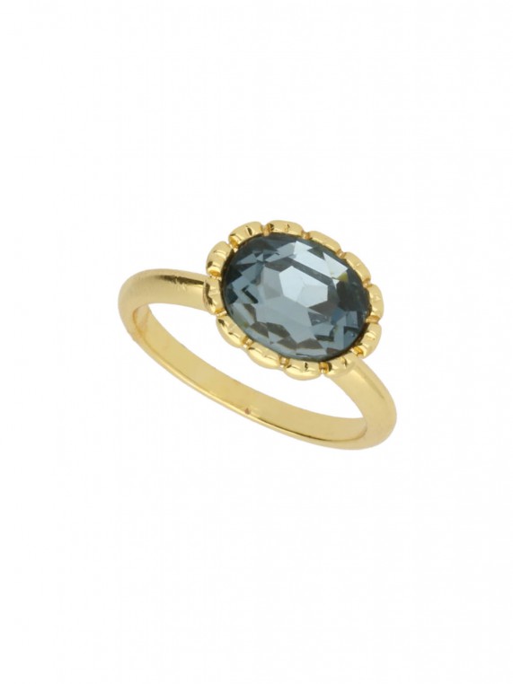 Gold Plated Delicate Ring styled with Sky Blue Man made Swarovski Crystal