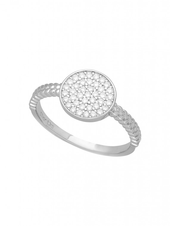 925 Silver Rhodium Plated Delicate Ring adorned with Clear Man made Cubic Zirconia