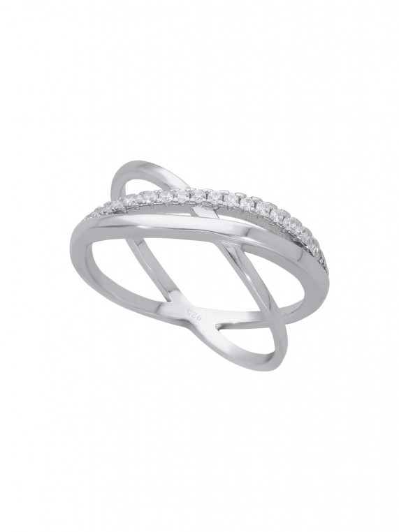 925 Silver Rhodium Plated Statement Ring styled with Clear Man made Cubic Zirconia