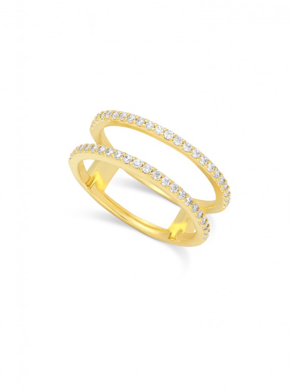 Gold Plated Statement Ring decorated with Clear Man made Cubic Zirconia