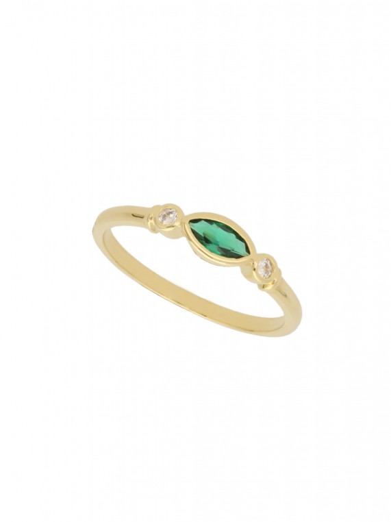 Gold Plated Delicate Ring styled with Green and Clear Man made Cubic Zirconia