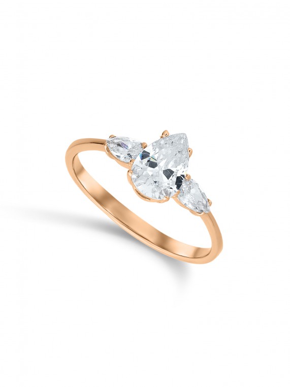14K rose gold ring inlaid with a transparent zirconia stones