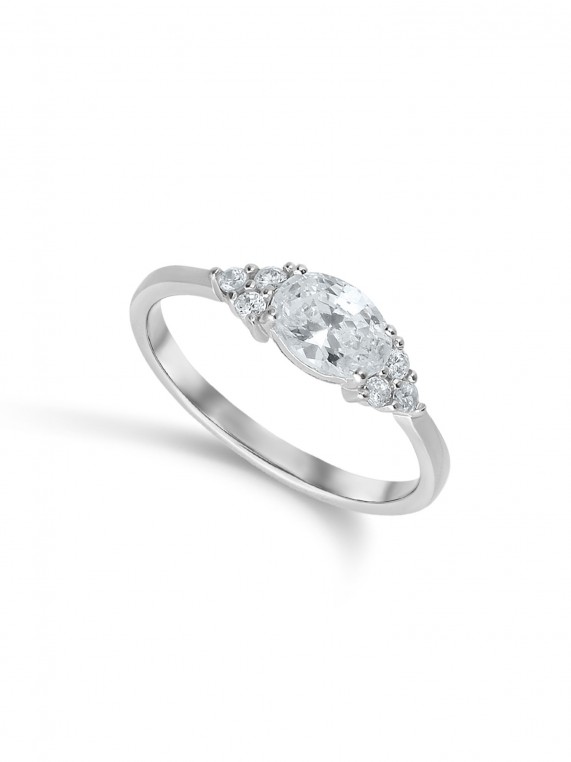 14K White Gold Ring with Transparent Zirconia Stone