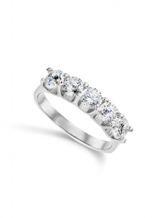 14K White Gold Ring Inlaid with Transparent Zirconia Stones