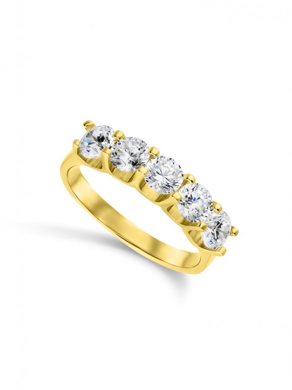 14K Yellow Gold Ring Inlaid with Transparent Zirconia Stones
