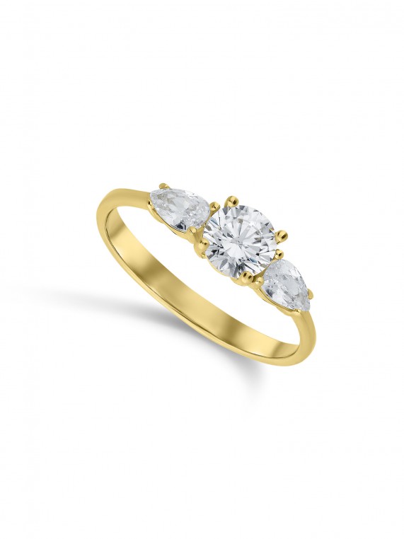 14K Yellow Gold Ring Inlaid with Transparent Zirconia Stones