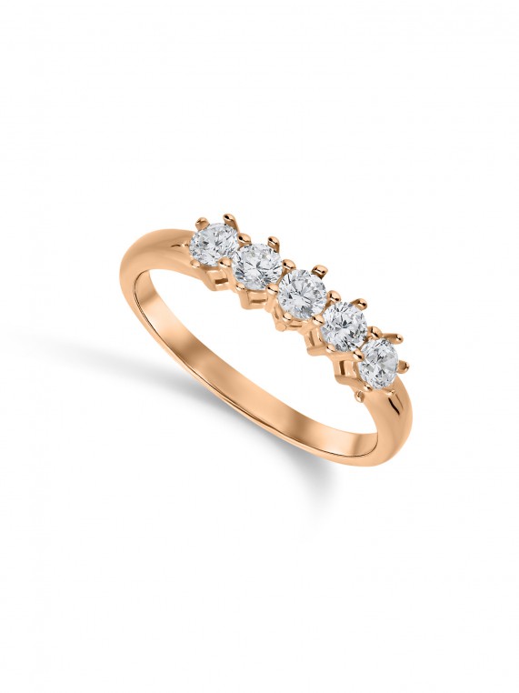 14K rose gold ring inlaid with small zirconia stones